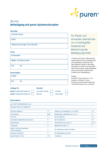 Serviceformular Befestigung mit puren Systemschrauben